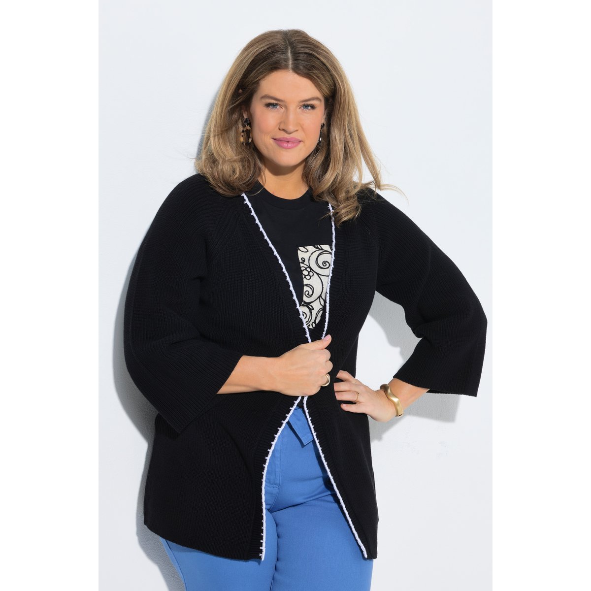 Gilet, bordures décoratives, col V noir, ULLA POPKEN