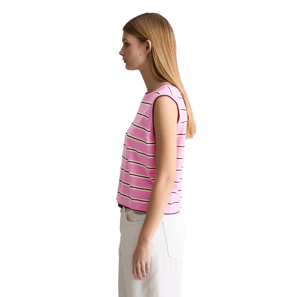 Pull en tricot sans manches regular en mélange coton-modal organique rose, MARC O’POLO DENIM