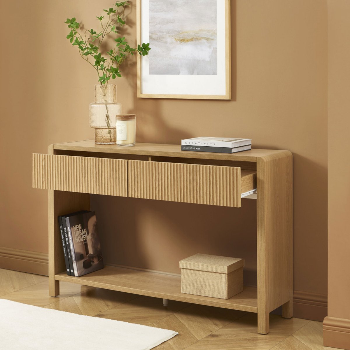 Console 2 tiroir en bois L120cm- PAULA bois clair, DRAWER