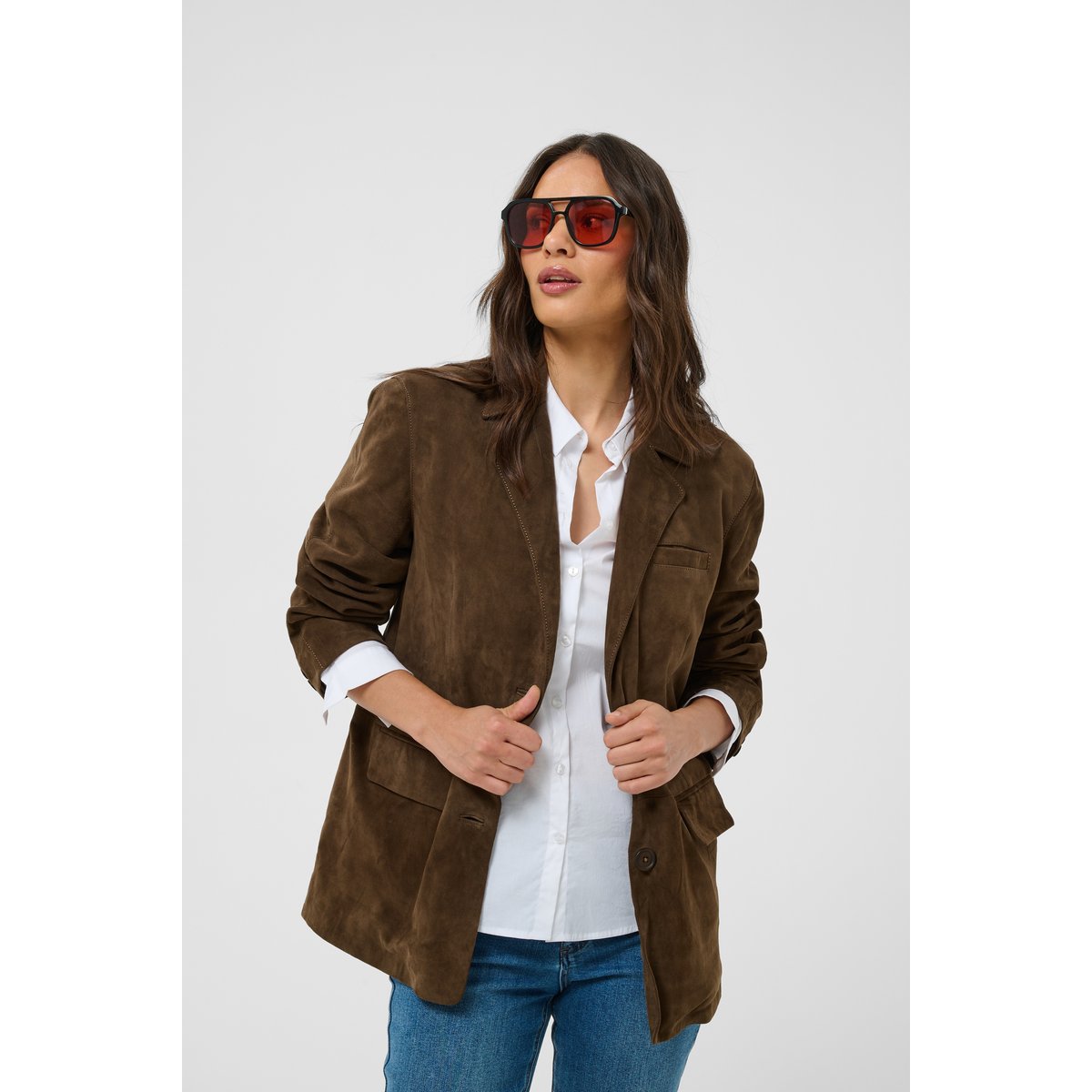 Veste en cuir marron carafe, KAFFE