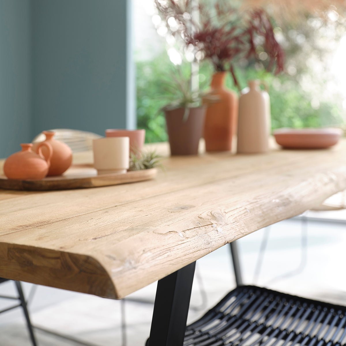 Table en bois de teck recyclé et métal 10 pers. JUNE naturel, BERAH GETAH