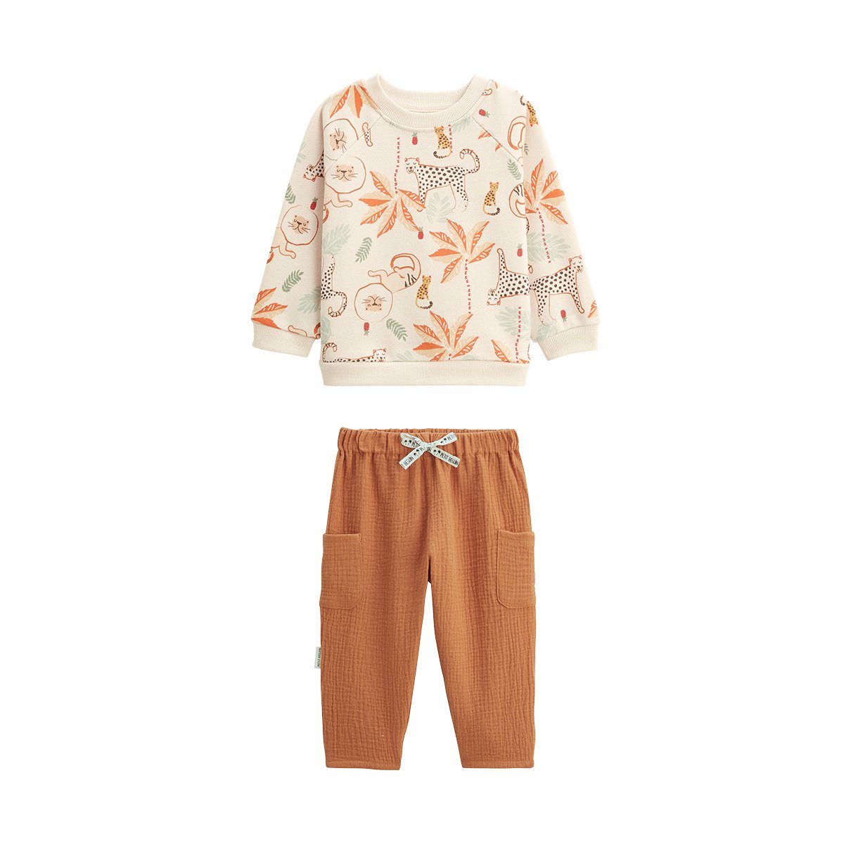 Ensemble enfant sweat et pantalon en gaze de coton Tango marron, PETIT BEGUIN