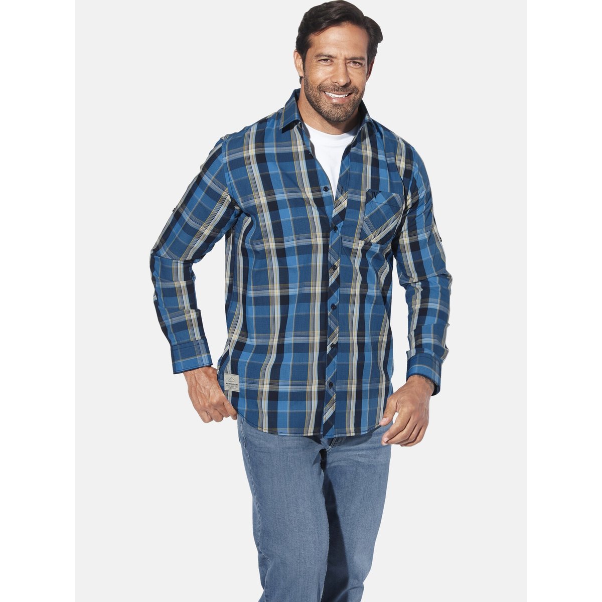 Chemise JORVAR bleu foncé à carreaux, JAN VANDERSTORM