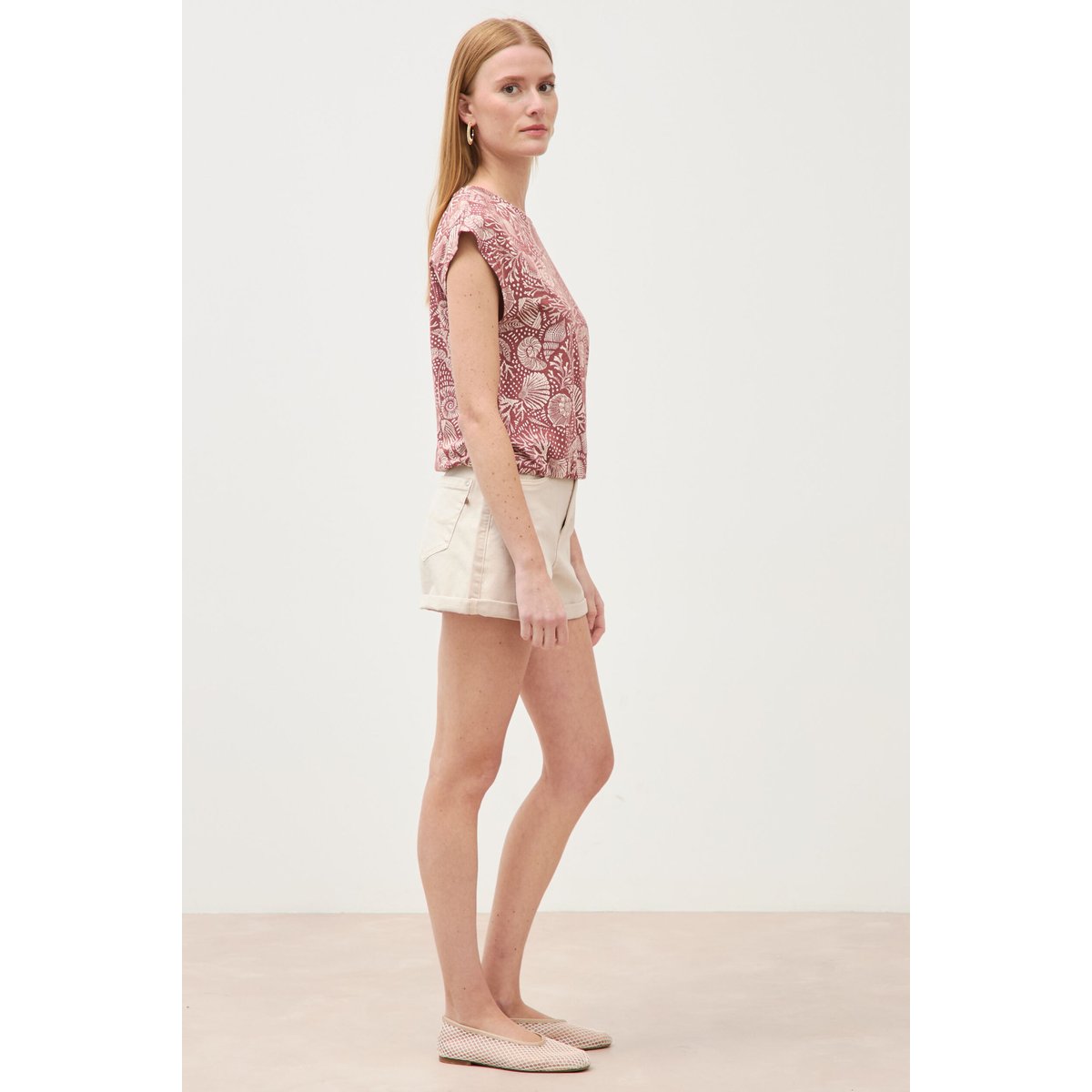 T-shirt sans manches col rond marron cognac, BONOBO