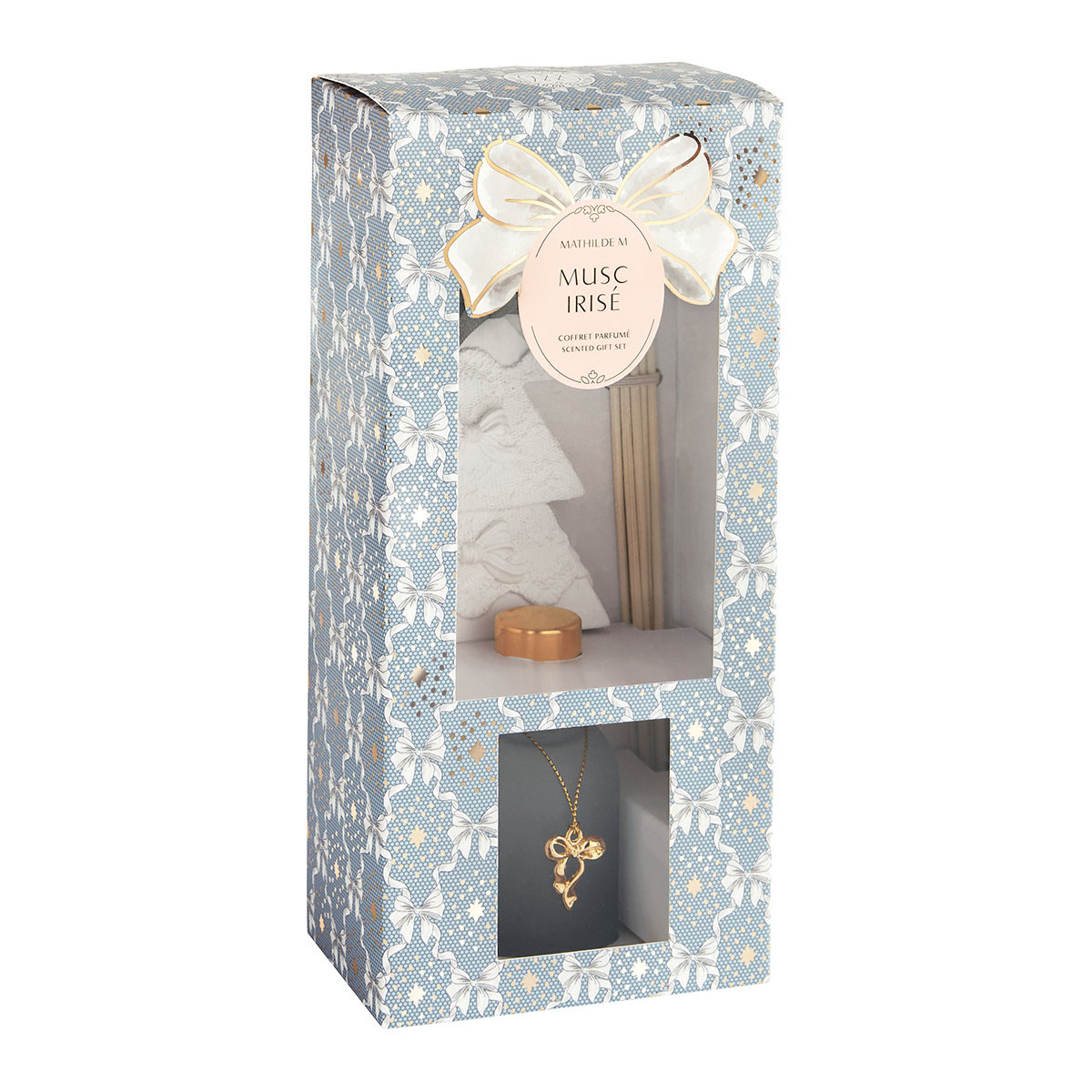 Coffret diffuseur de parfum Musc Irisé RUBANS DE FÊTE bleu, MATHILDE M