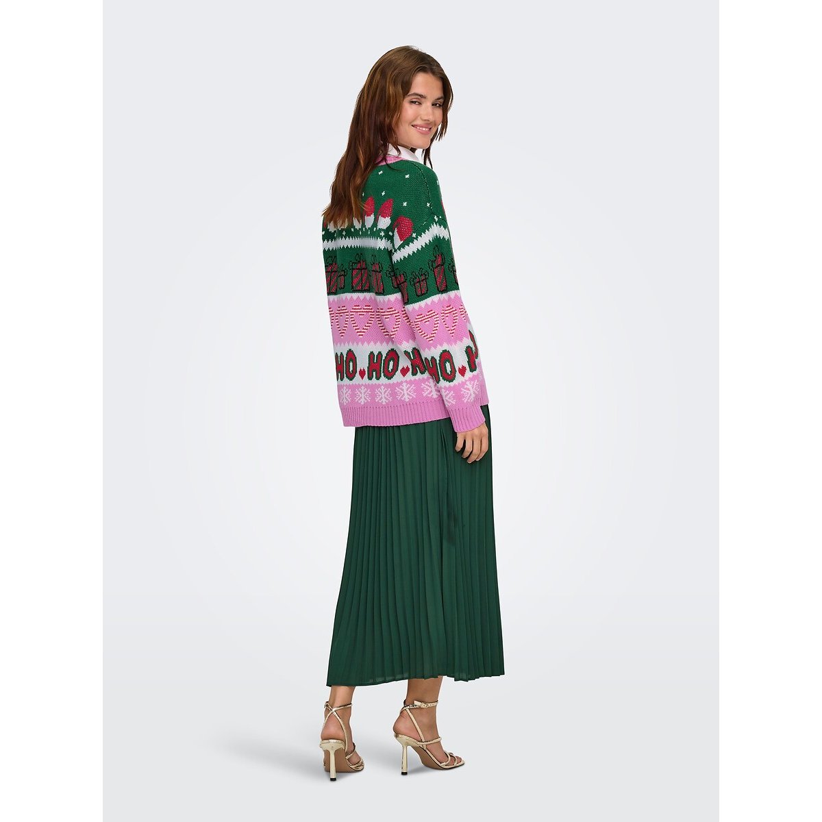 Chunky Knit Jumper with Crew Neck green/pink, ONLY