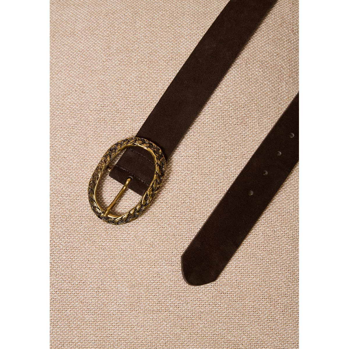 Ceinture en cuir suédé boucle ovale tressée ganache, LA FEE MARABOUTEE