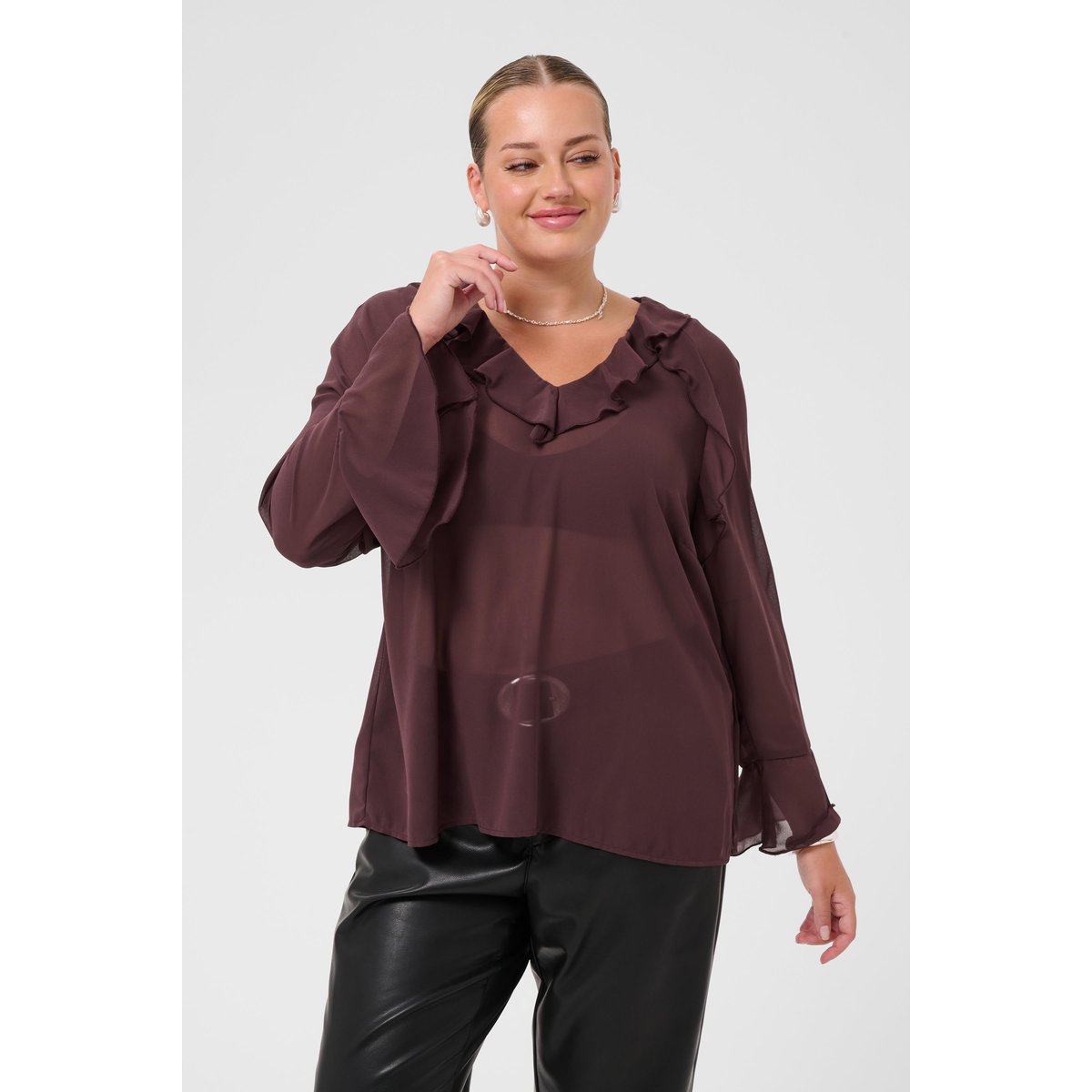 Blouse à manches longues bordeaux fudge, KAFFE CURVE
