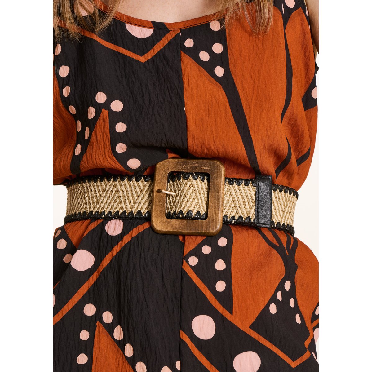 Ceinture élastiquée boucle carrée ecru, LA FEE MARABOUTEE