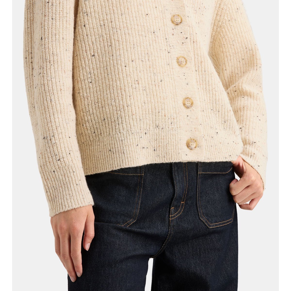 Cardigan droit franz maille mouchetée laine beige, GALERIES LAFAYETTE