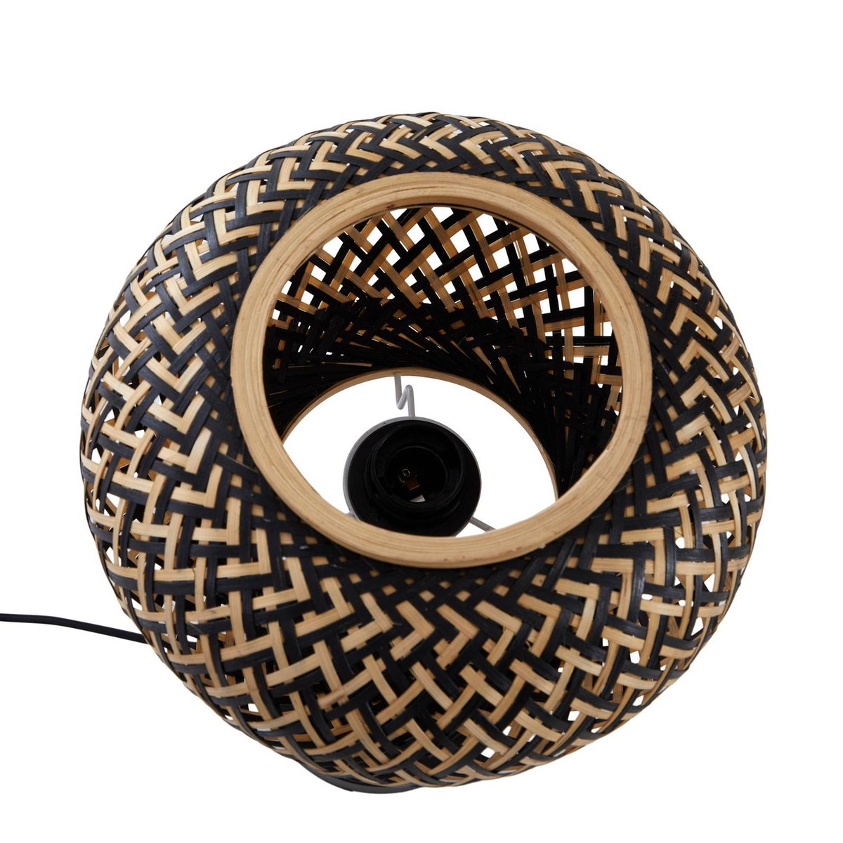 Lampe à poser en bois traditionnelle, Nerys noir, bois foncé, LINDBY
