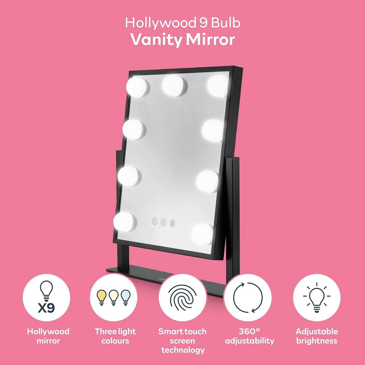 Hollywood 9 Bulb Mirror Metal black, CARMEN