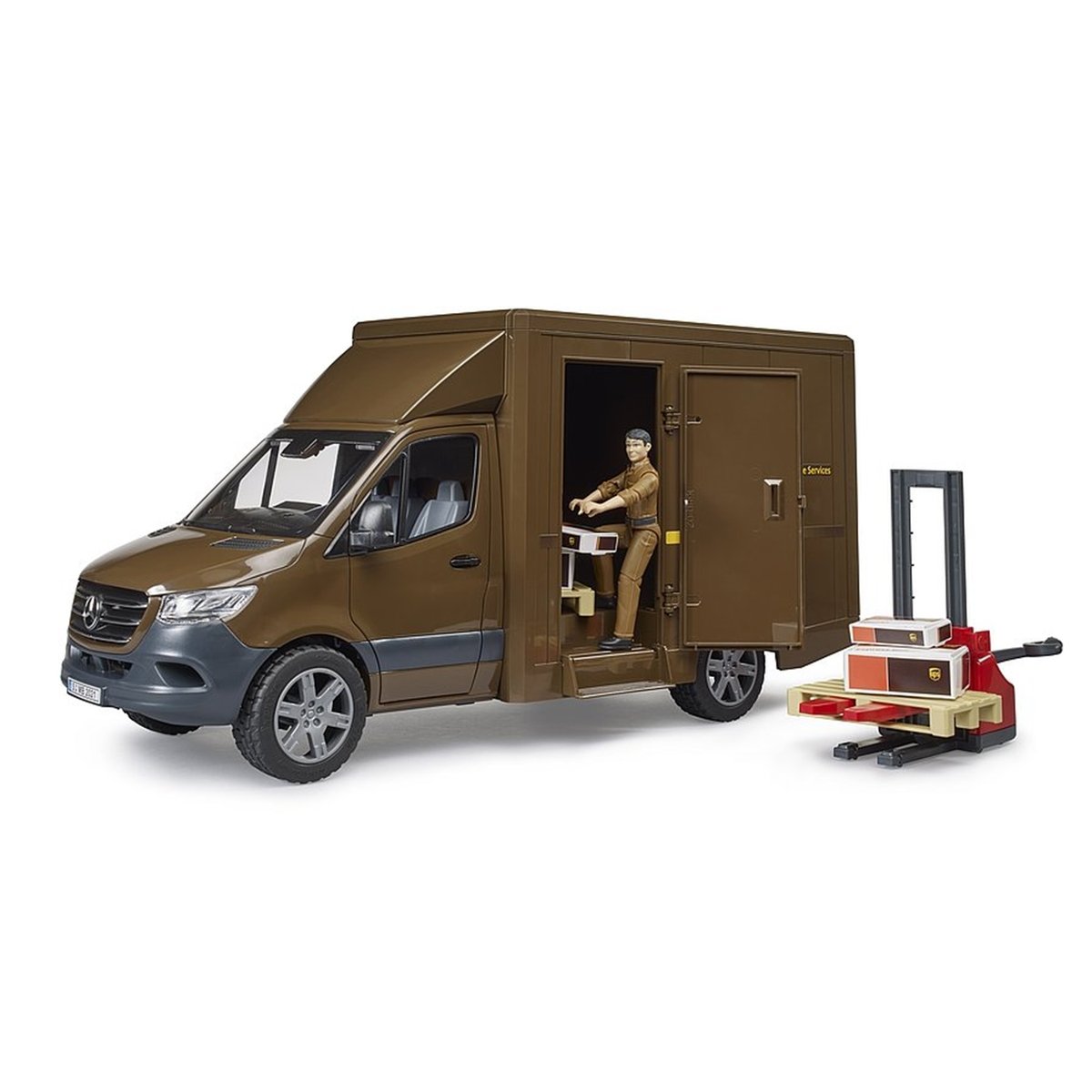 Camion UPS Mercedes Benz Sprinter avec conducteur et accessoires v019845, BRUDER