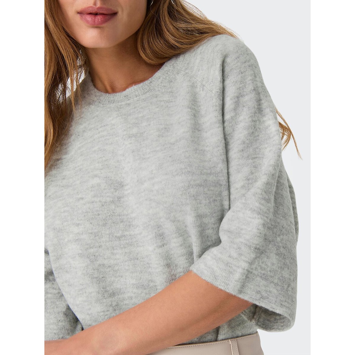 Pull manches 3/4 col rond gris clair, ONLY