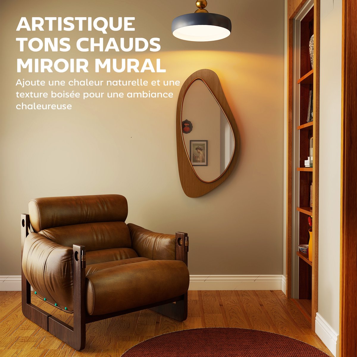 Miroir mural Bois Bois naturel marron, HOMCOM