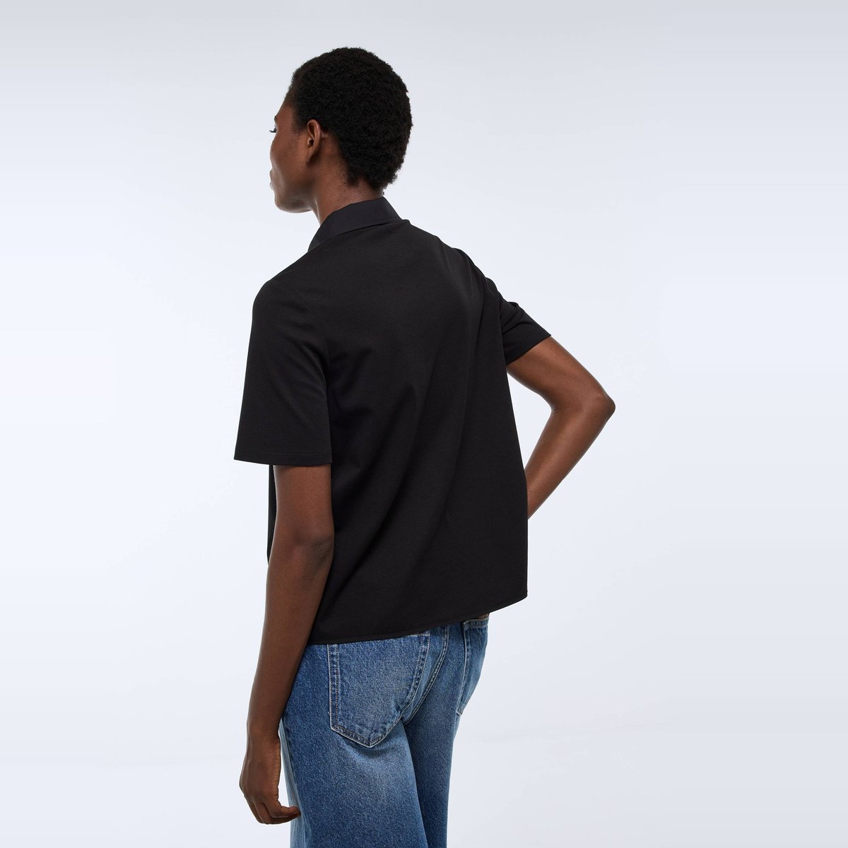 Chemise polo manches courtes en coton bi-matière noir, MONOPRIX