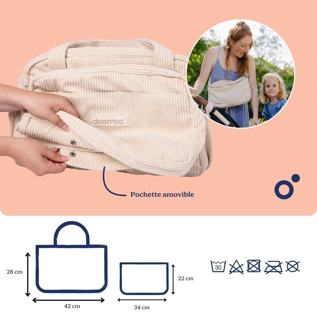 Sac à langer grande capacité doux et stylé beige, BABYMOOV