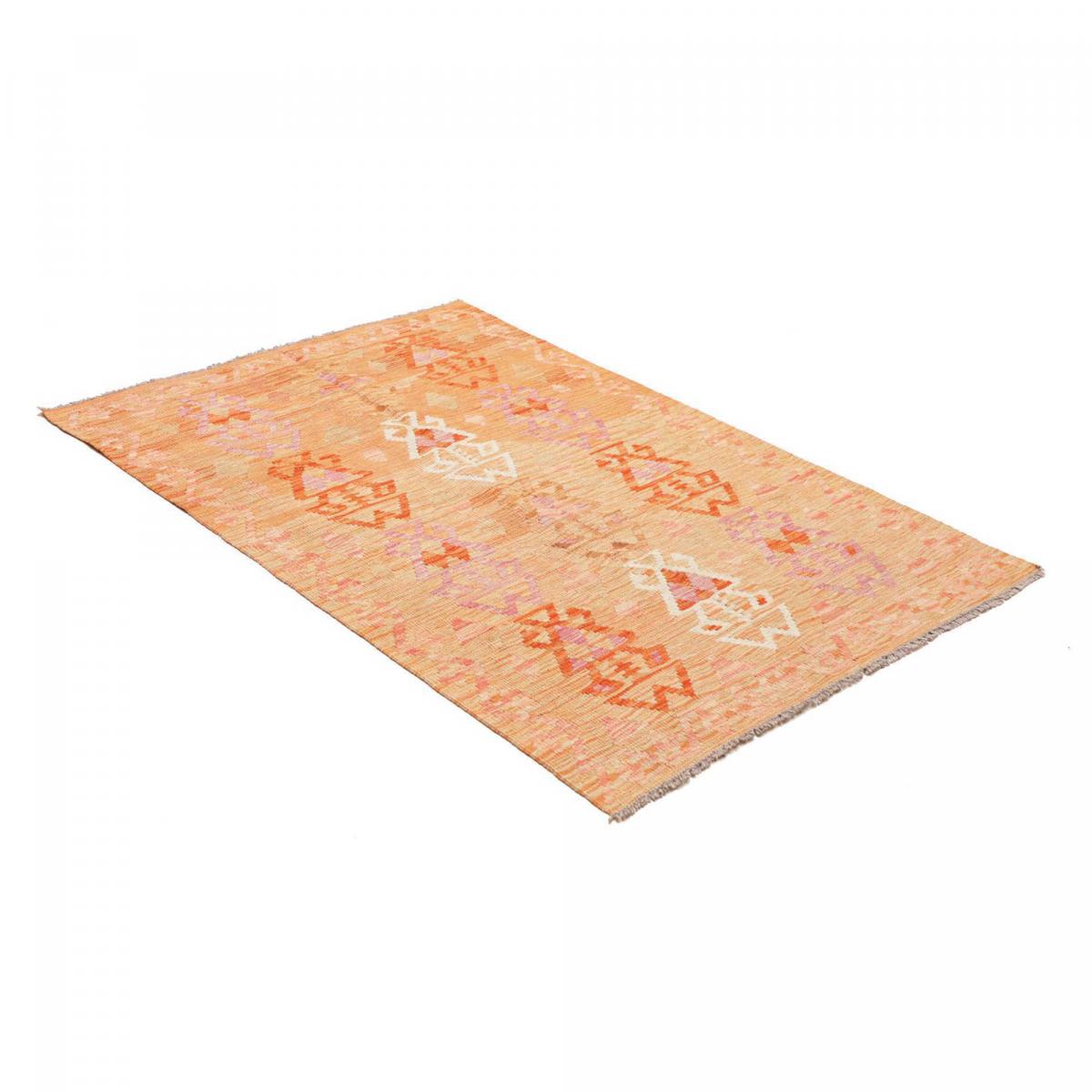 Tapis kilim au motif ethnique, tissé plat authentique, KILIM 54 orange, crème, rose, UN AMOUR DE TAPIS