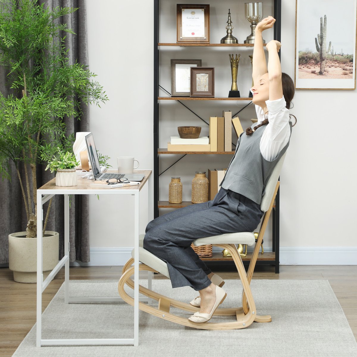 Chaise à genoux Bois de bouleau Crème crème, HOMCOM