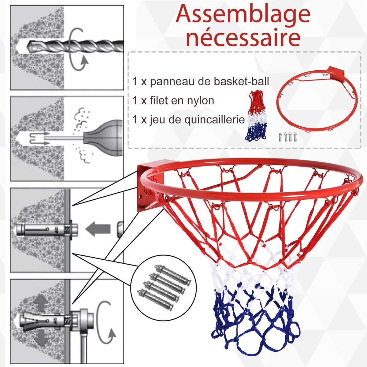 Panier de basket Métal Rouge rouge, HOMCOM