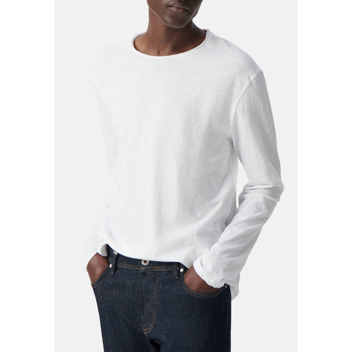 Tee-shirt col rond à manches longues L'Essentiel blanc, IKKS