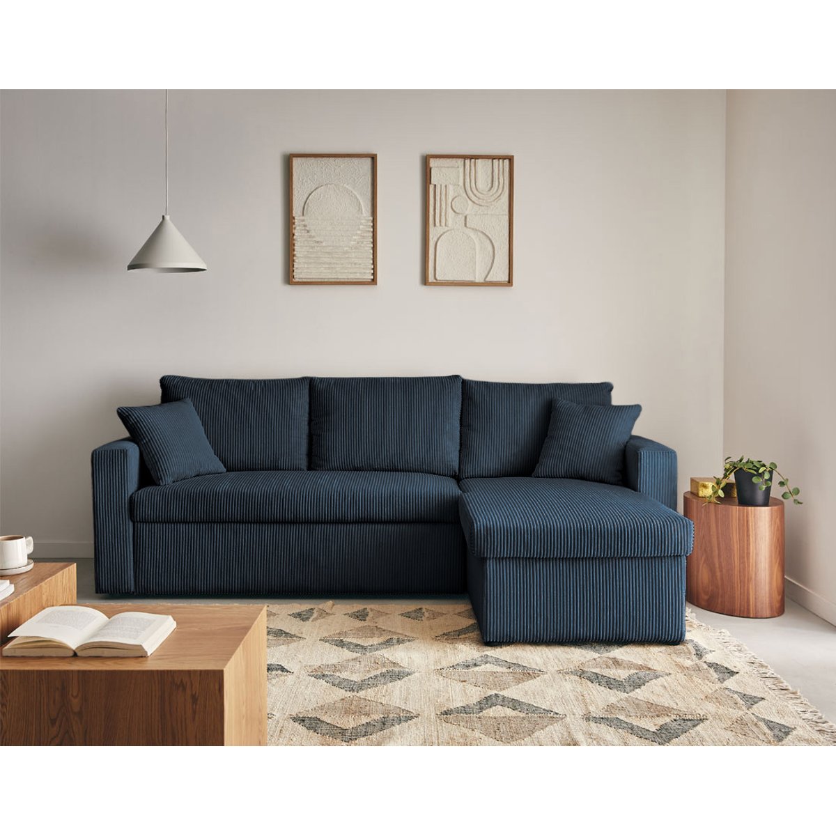 Canapé d'angle convertible 4 places, CYRUS bleu, BEST MOBILIER