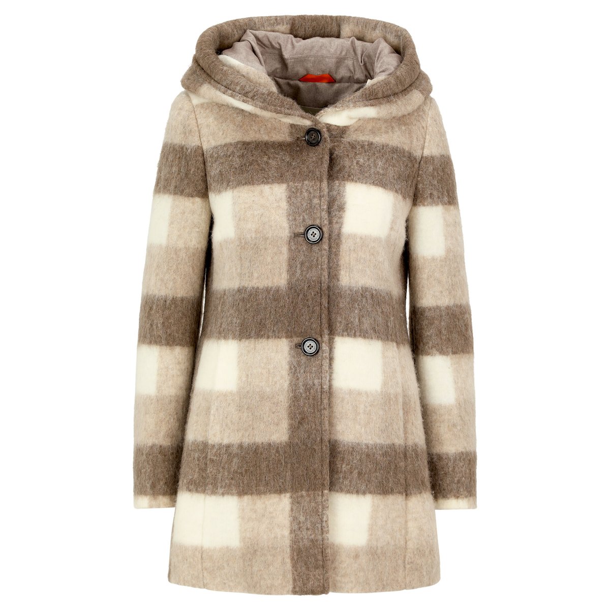 Manteau court à capuche blanc/taupe, AMBER & JUNE