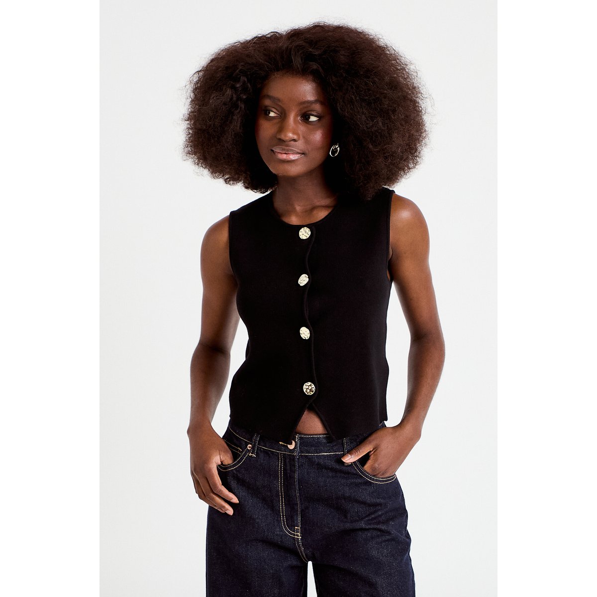 Gilet sans manches cropped noir, CACHE CACHE