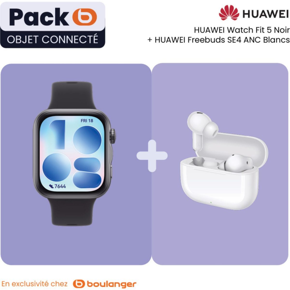Montre connectée Pack Watch FIT 5 noir+Freebuds SE 4 noir, HUAWEI
