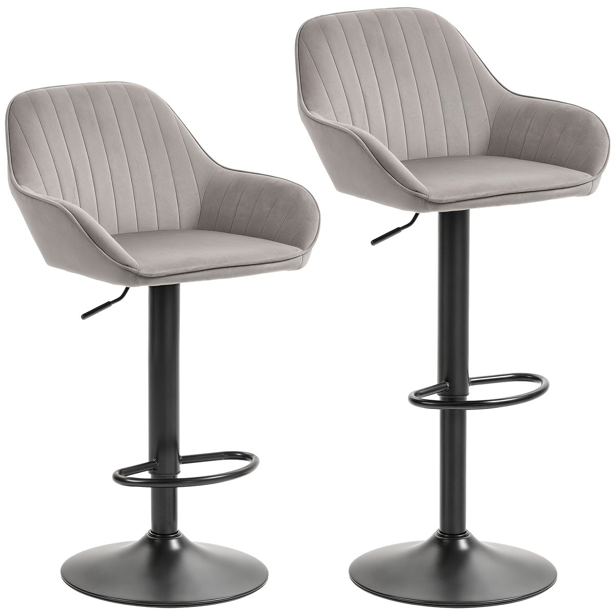 Tabouret de bar Velours (100 % polyester) gris et noir, HOMCOM