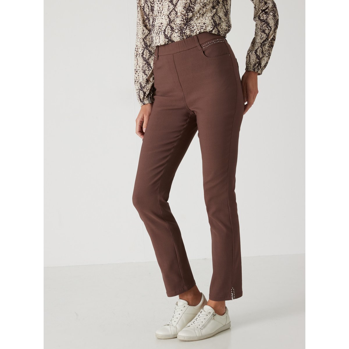 Tregging tissu stretch chocolat, DAXON
