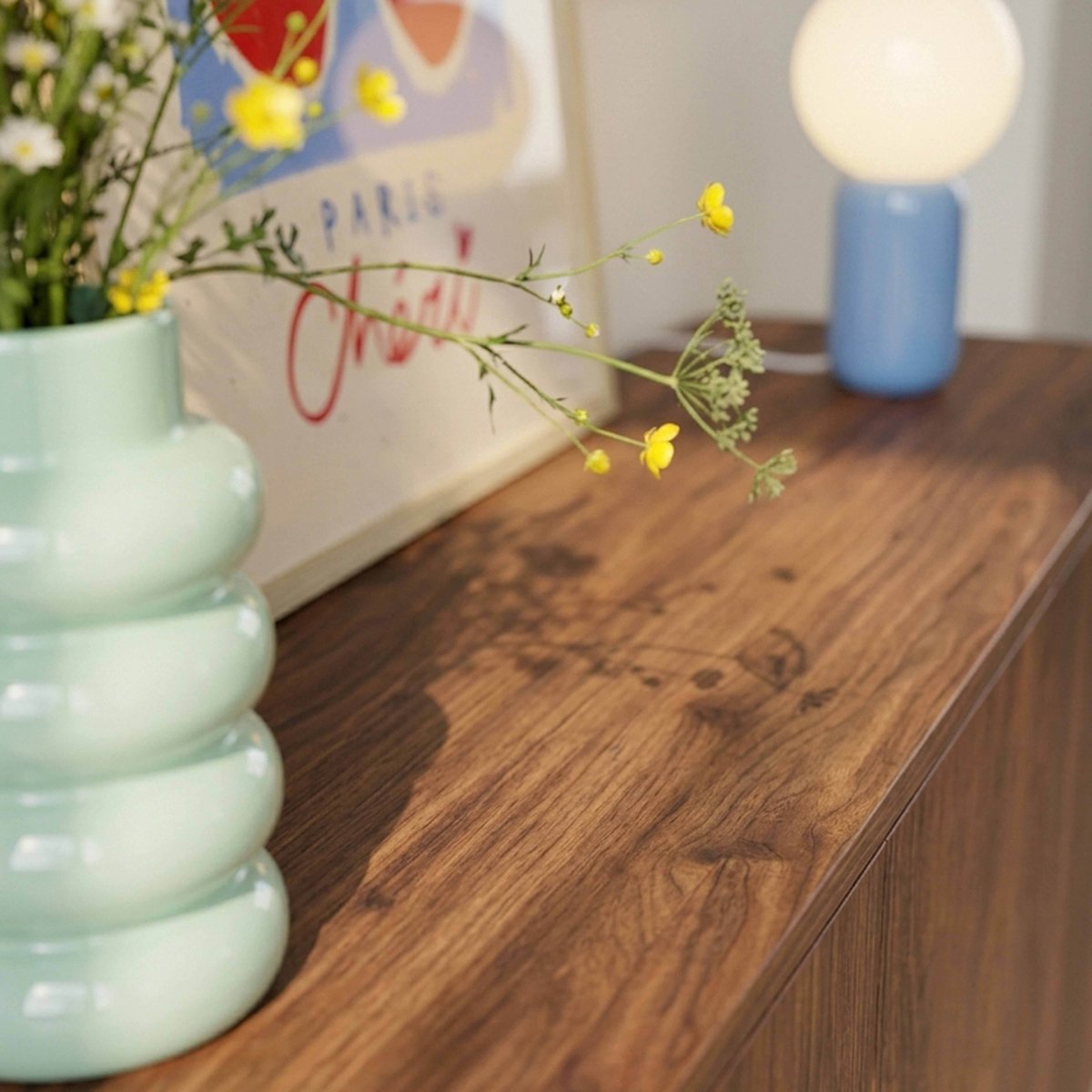 Buffet effet bois 3 portes 120 cm, DARIO bois foncé, OVIALA