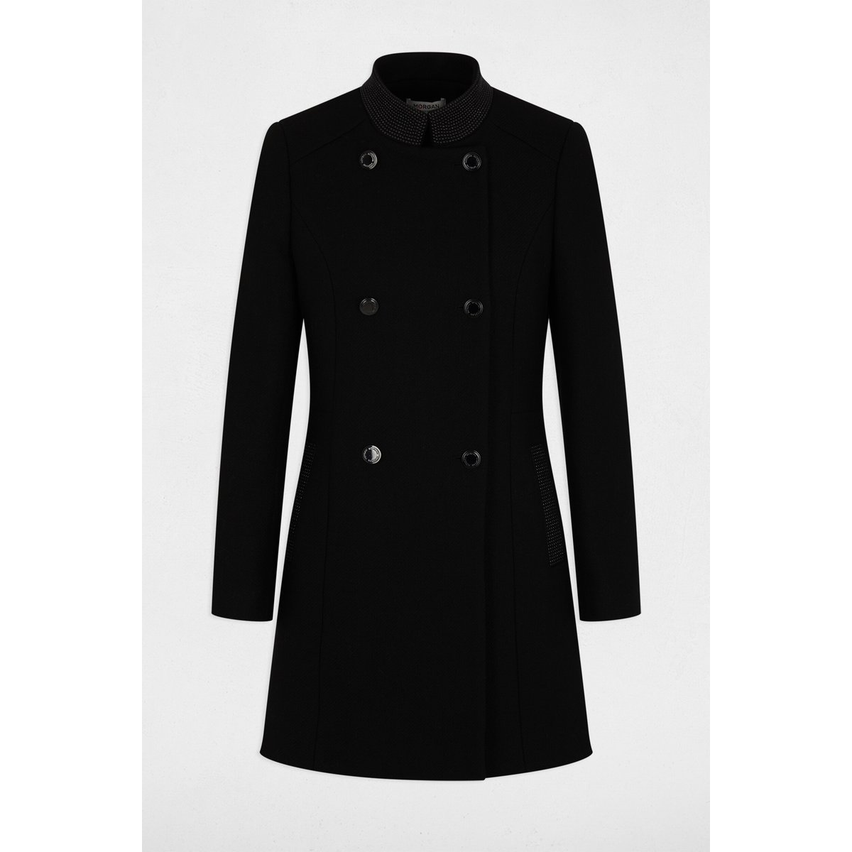 Manteau long boutonné noir, MORGAN