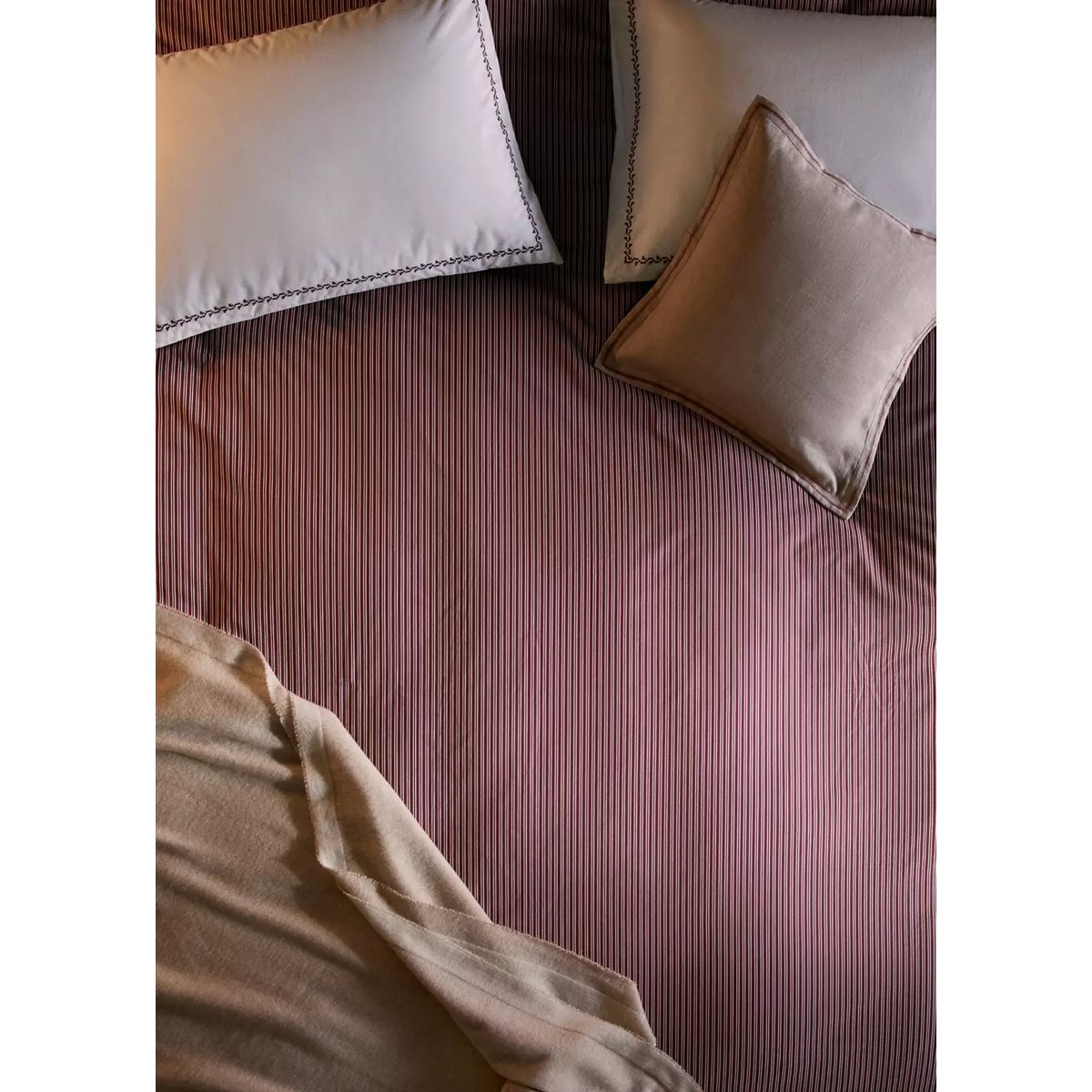 Housse de couette 100 % coton rayures lit 90 cm rouge, MANGO HOME