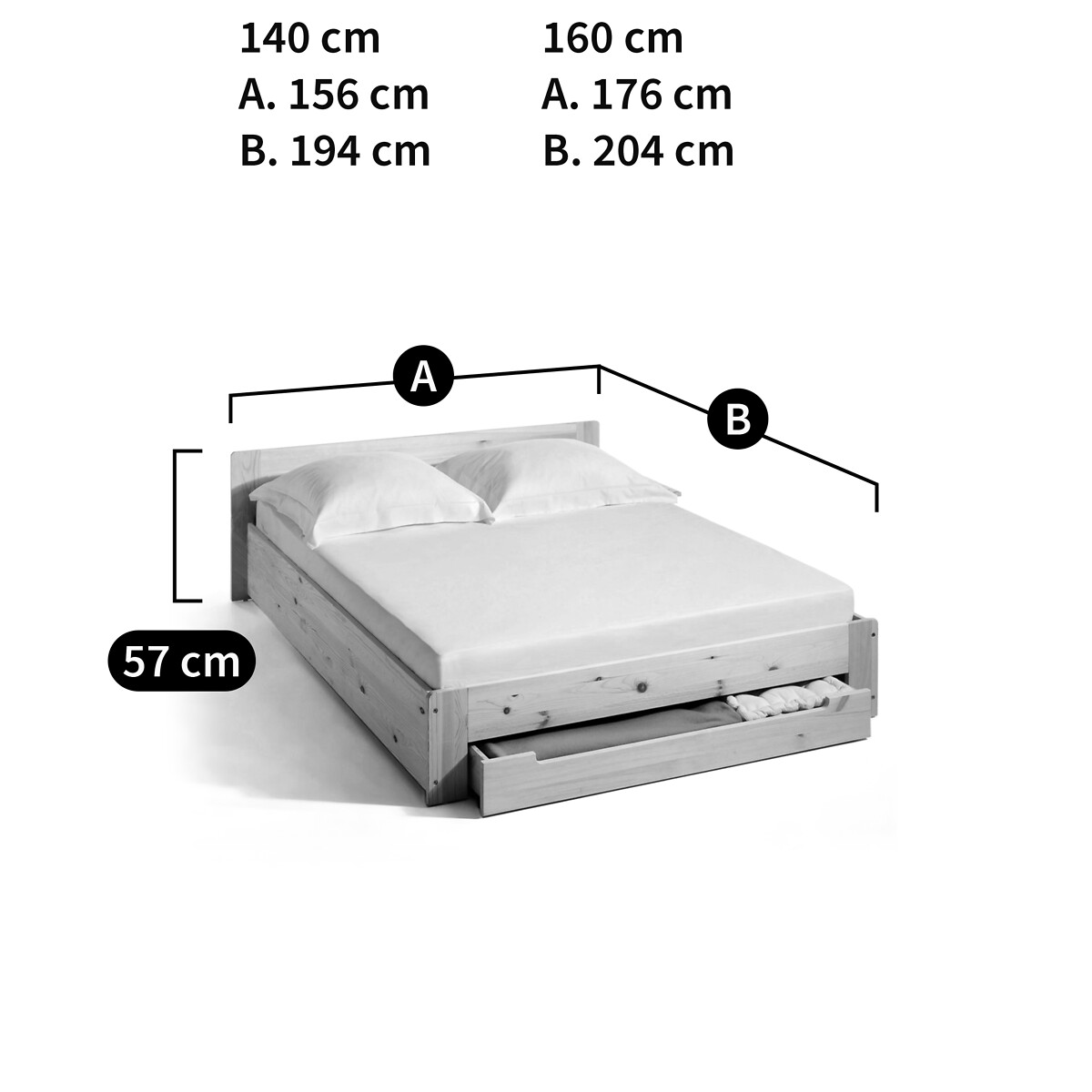 Bett Crawley mit Lattenrost und Schublade, Kiefer massiv natur, LA REDOUTE INTERIEURS