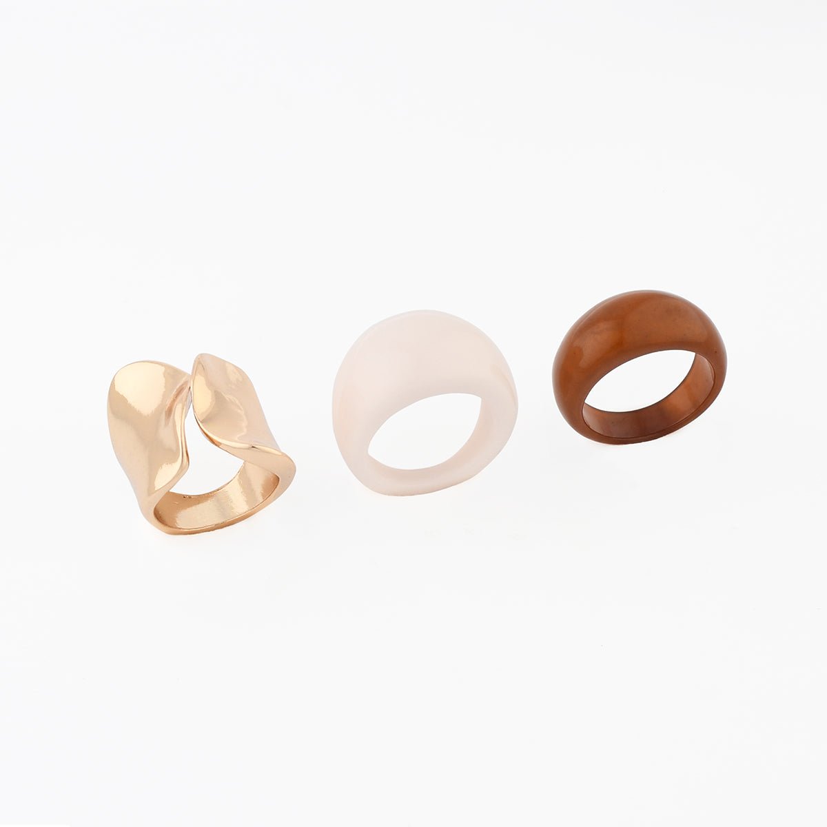 Set de 3 bagues assorties ivoire, doré et marron marron, BALABOOSTE