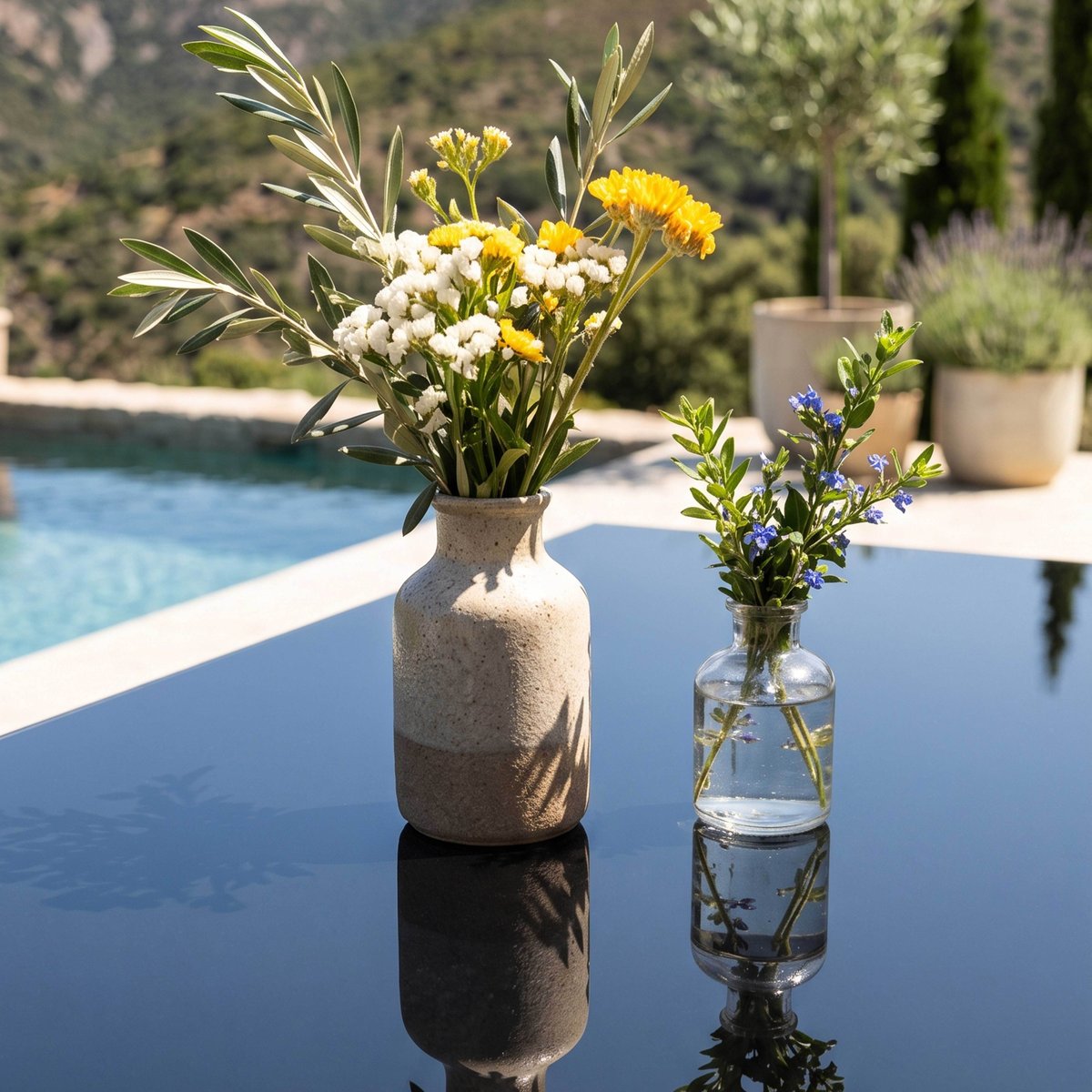 Table de jardin en alu plateau verre 8 places, AJACCIO gris anthracite, OVIALA