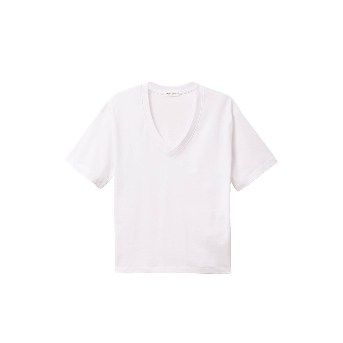 T-shirt col v manches courtes blanc, CACHE CACHE