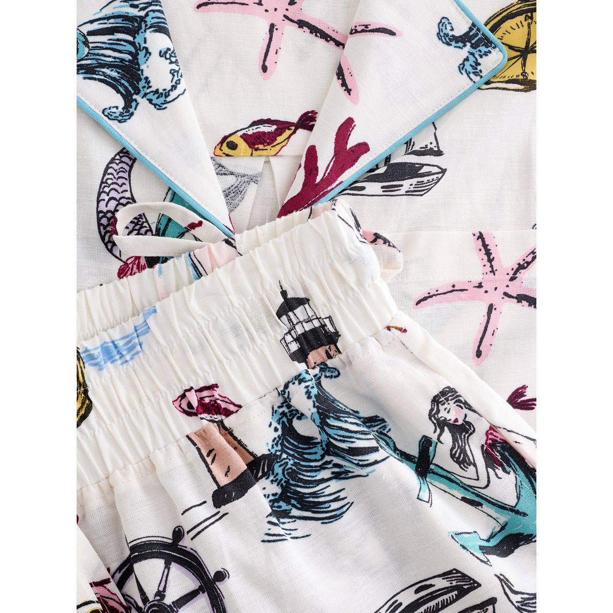 Ensemble pyjama short à nouer sur le devant sirène de crème, NEXT
