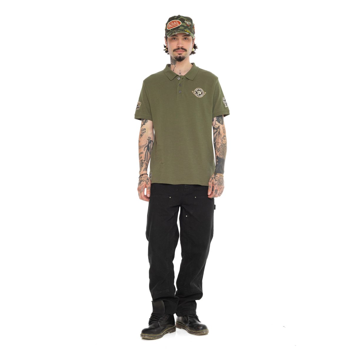 Polo coton piqué RAPH kaki/noir/beige, VON DUTCH