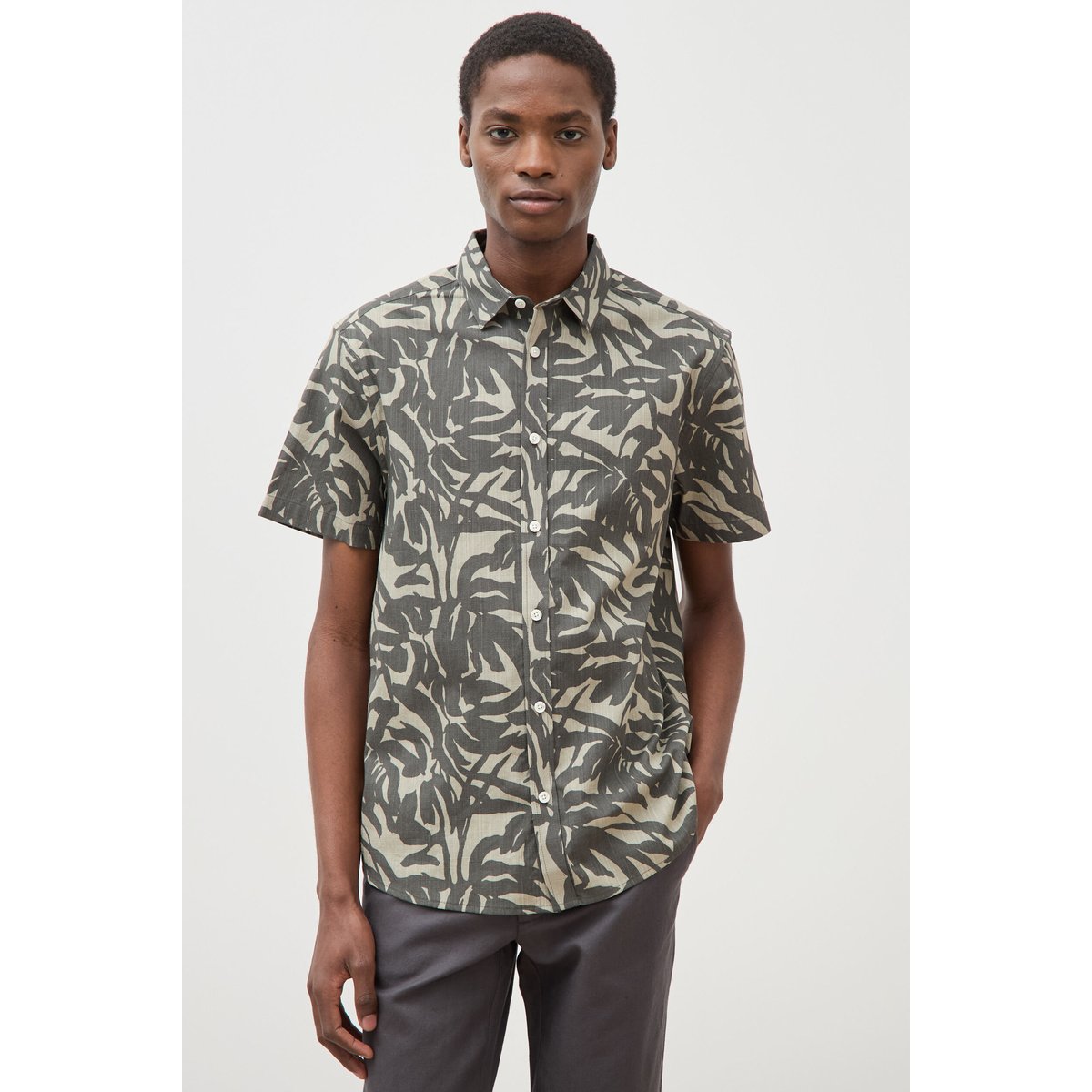 Chemise manches courtes vert kaki fonce, BONOBO