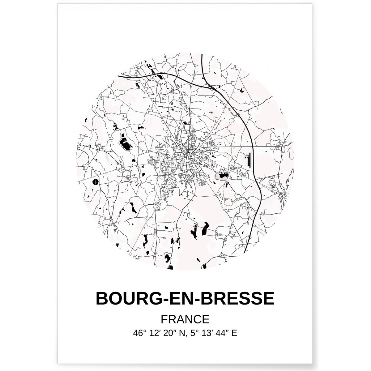 Affiche Carte Bourg-en-Bresse blanc, L'AFFICHERIE