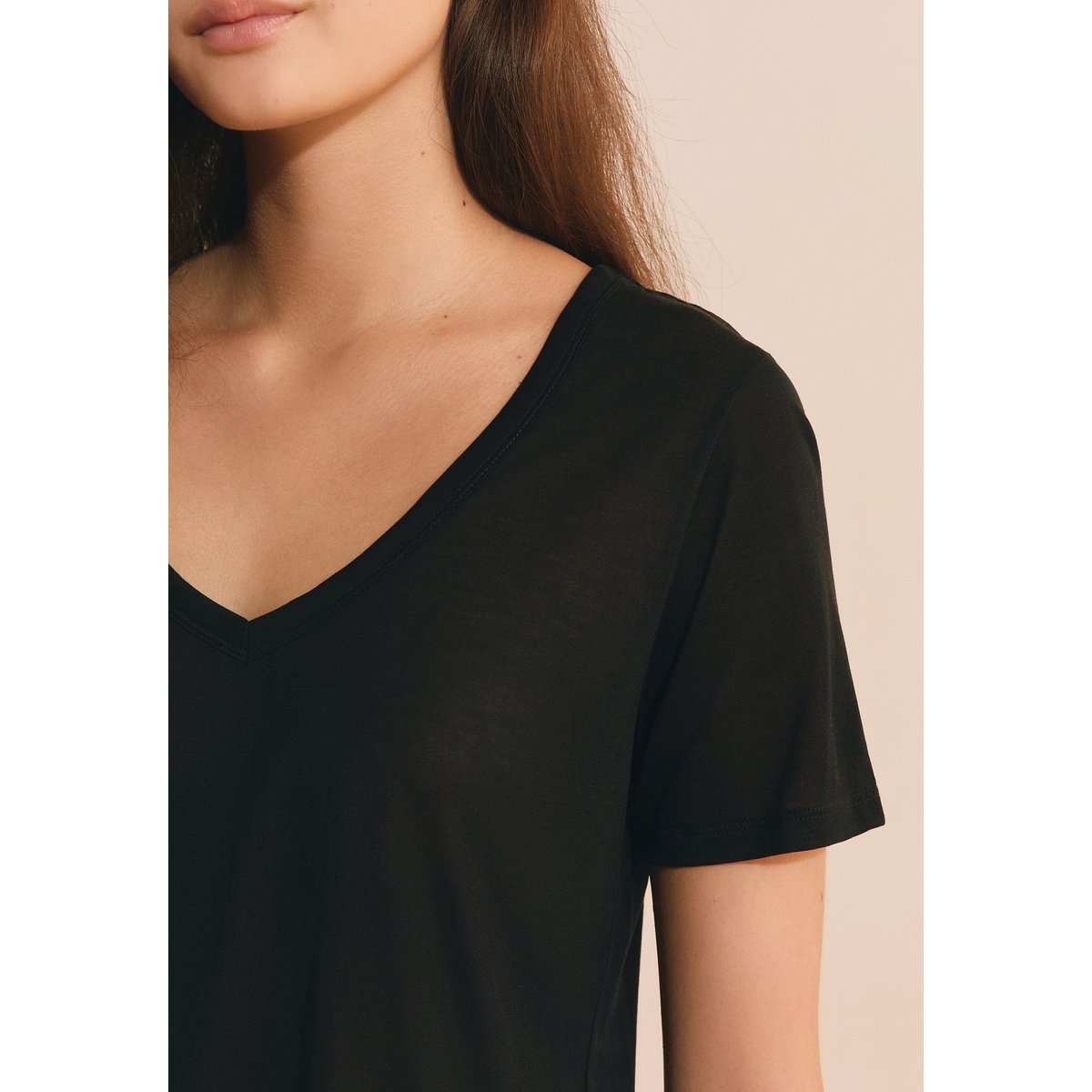 T-shirt col V manches courtes ALEXIS TS V noir, ETAM