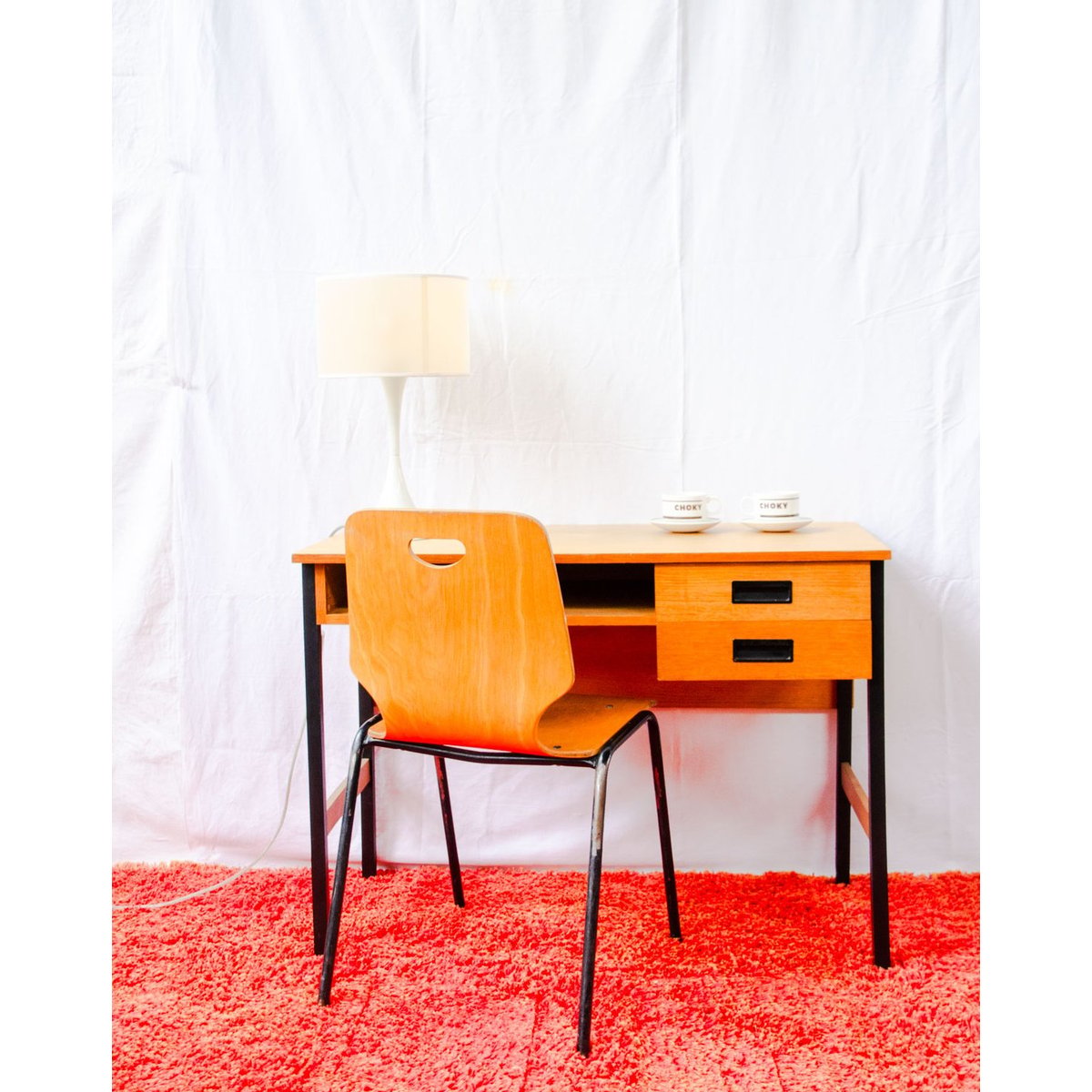 Bureau en chêne Yvan N°590 - Bon état bois clair, DEBONGOUT