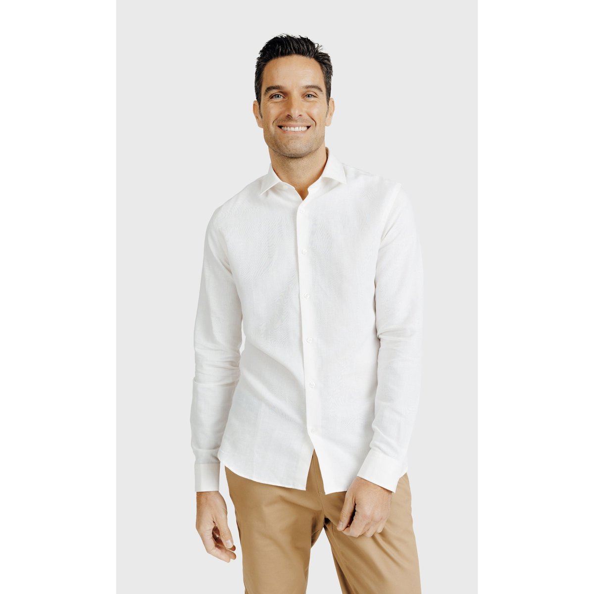 Chemise Slim fit éco-conçue en lin coton organique beige, ACROSS