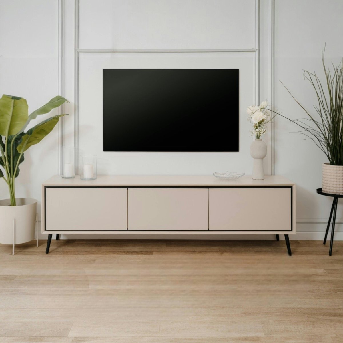 Meuble TV taupe 3 portes abattantes AVIO beige, PIER IMPORT