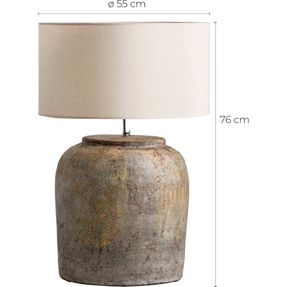 Lampe à poser en terre cuite style colonial gris vieilli et blanc cassé, RECOLLECTION