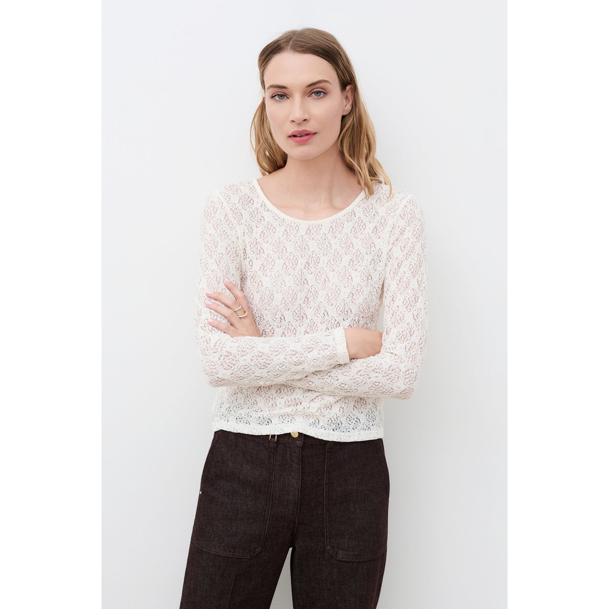 T-shirt ajusté col rond TNITA ecru, CAROLL