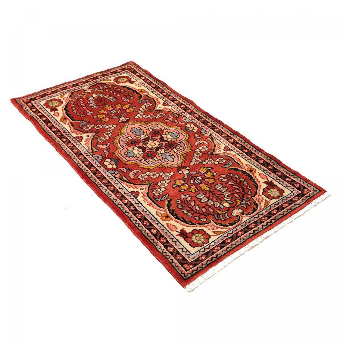 Tapis d'orient aux motifs orientaux, artisanal noué main, HAMADAN 50 rouge, beige, marron, UN AMOUR DE TAPIS