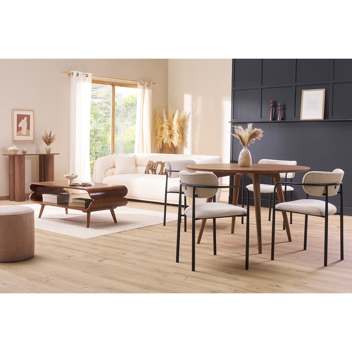 Chaises en tissu effet velours texturé terre brûlée et métal noir (lot de 2) SWIFT beige, MILIBOO